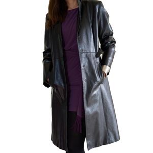 MARELLA, black faux leather trench coat, size 4US/38 EUR